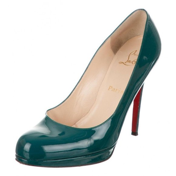 Christian Louboutin 35.5 New Simple 120 Teal Blue GPatent Leather Platform Pumps - Picture 2 of 8